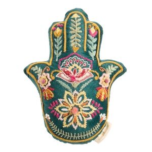 NWT World Market Embroidered Hamsa Hand Pillow Teal 11x 11